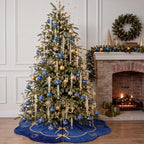Blueweenly Navy Blue Velvet Christmas Tree Skirt 48 in Vintage Tree Skirt - Image 5