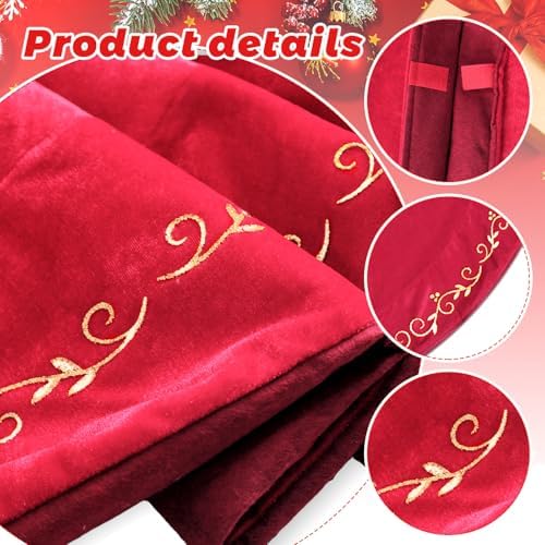 HyDren 84 inch Velvet Christmas Red Tree Skirt (Classical Style) - Image 3