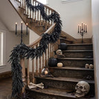 XunYee 6 ft Halloween Black Garland Artificial Norfolk Pine Garland Decor - Image 5