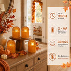 Fall Decorations for Home, Orange Glass Flameless Candles with Remote & Timer, Set of 4 Real Wax LED Pillar Candles with Dancing Flickering Flame, 3" x 4"/5", Halloween Thanksgiving Christmas Decor - Image 4