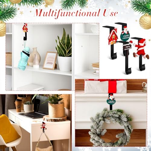 Hicarer Set of 6 Christmas Stocking Hooks for Mantle, Metal Holders for Hanging Stockings, Stocking Hangers for Fireplace for Christmas Decorations (Santa) - Image 5