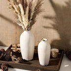 PORCER Ceramic Vases for Home Decor, Ice Crackle Aged White Vintage Ceramic Vase Set of 2, Minimalist Decorative Vase for Table Centerpiece Dining Living Room Office Nightstand Fireplace Decoration - Image 5