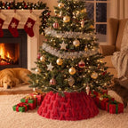 Soulchen 30 Inch Christmas Tree Collar Red Xmas Tree Skirt Ring Jacquard Velvet Foldable Christmas Base Cover for Xmas Base Stand Cover Holiday Party Indoor Home Decorations - Image 4