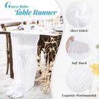 Aktor 12 Pack White Cheesecloth Table Runner 10Ft Gauze Table Runner Boho Semi Sheer Cheese Cloth Fabric Runners for Wedding Birthday Baby Shower Party Table Decoration（White） - Image 3