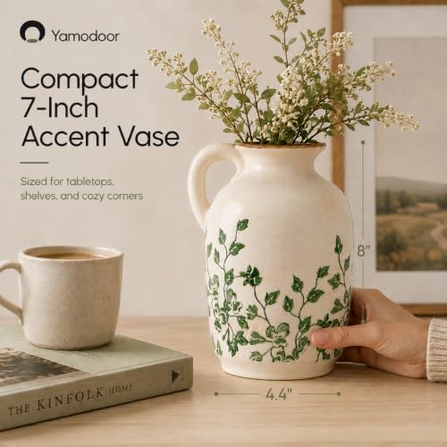 Tuscan Ceramic Vase for Home Decor,Green and Beige Pitcher Vases for Flower - Image 2