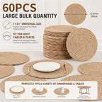 60Pcs Round Placemats Bulk Plate Chargers Set, 11.81in Woven Placemat Rustic Braided Straw Rattan Charger Natural Cattail Place Mat for Wedding Party Table Single Tableware Use (60pcs) - Image 2