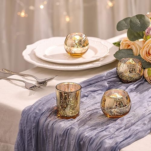 DEVI 48PCS Assorted Gold Votive Candle Holders Bluk, Gold Wedding Decorations, Mercury Glass Candle Holder for Tea Lights, Christmas Party Diwali Centerpieces for Table, Wedding Party Supplies - Image 4