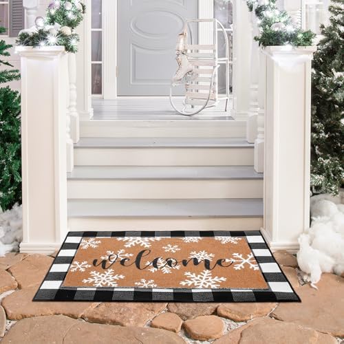 Tinideya 2 Pcs Christams Snowflake Door Mat Outdoor Winter Welcome Mat - Image 3