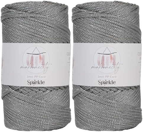 Makromecity Sparkle 2 Skeins of Polypropylene Macrame Cord 3mm x 131 Yards (394 feet) Premium Polyester Macrame Cord for Macrame Art & Crafts for Wall Hangings, Bags, Underplate, Rug by Makromecity