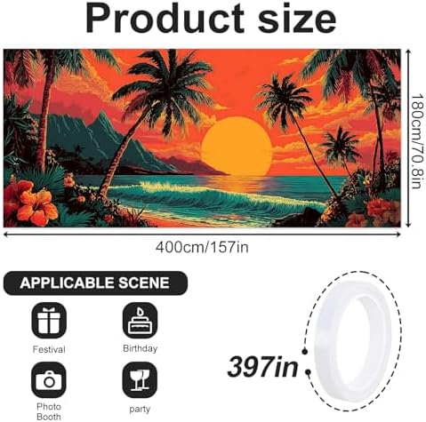 6x13 FT Tropical Sunset Garage Door Banner - Hawaiian Palm Tree Ocean Beach Backdrop, Large Indoor Outdoor Garage Door Cover,Summer Decoration for Home,Yard, Luau Party, Vacation Theme - Image 2