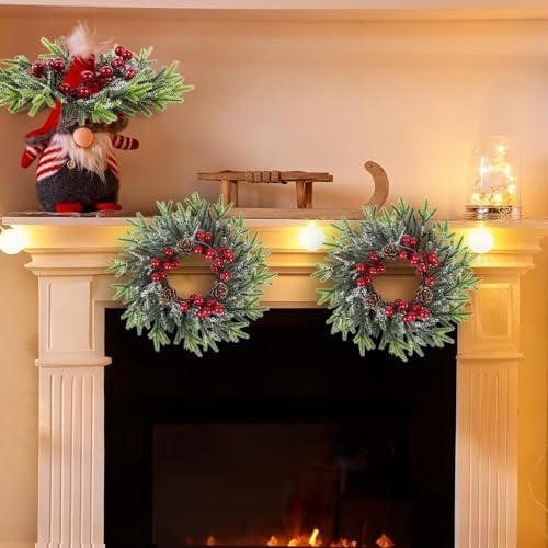 6 Pcs Christmas Candle Rings Wreath Mini Christmas Table Centerpieces Red Berry Pinecones Wreaths for Front Door Kitchen Cabinet Holiday Party Farmhouse Porch Wall Outdoor Indoor Home Decoration - Image 6