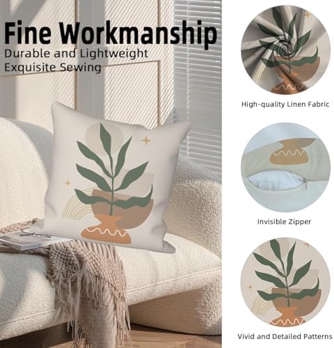 Bohemian Abstract Throw Pillow Covers 24"x24" Set of 4, Minimalist Geometric Leaves Sunset Moon Cushion Cover for Sofa Chair Couch Bed Office Garden Patio Farmhouse Indoor Outdoor - Image 2