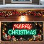 Neon Merry Christmas Garage Door Banner 7x16FT, Colorful Neon Holiday Sign for Christmas, Large Outdoor Xmas Decoration for Garage Doors by ANNAQUEEN