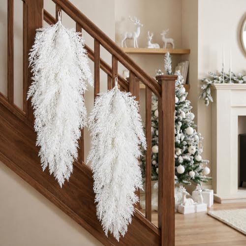 2 Pcs White Christmas Pine Door Swag, 28'' Artificial Cedar Teardrop Swag - Image 7