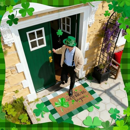Moucuny 2 Pcs St. Patrick's Day Doormat Outdoor, Shamrock Theme, Non-Slip - Image 5