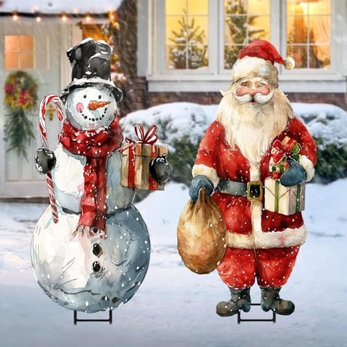 Bunny Chorus Christmas Decorations Outdoor, 2pcs Large Rustic Santa Claus Snowman Yard Metal Stakes Xmas Decor, 37" Vintage Winter Signs for Lawn Front Door Garden Home Farmhouse Porch Outside - Image 4