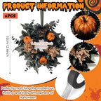 6 PCS Mini Halloween Wreaths for Front Door Small Black Maple Leaves Glitter Pumpkin Cabinet Hanging Decorative Wreaths 3.5 Inch Halloween Candle Ring for Home Wall Table Party Outdoor Indoor Supply - Image 3