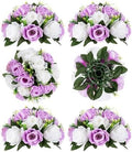 BLOSMON Purple Flowers Ball for Centerpieces: 6 Pcs Fake Lilac White Roses Flowers for Wedding Dinning Table - Faux Silk Kissing Bouquet with Base Floral Arrangement for Home Party Event Decor by Blosmon