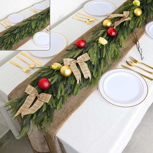 Christmas Decorations – 6FT Artificial Norfolk Pine Greenery Garland, Real Touch Christmas Garland for Mantel, Staircase, Fireplace, Front Door, Indoor & Outdoor Holiday Decor (1, 6FT) - Image 4