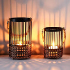 2PCS Candlestick Candle Barrels Moroccan Style Retro Lanterns Projection Lights Hollowed-Out Decorations Home Ramadan Hanging Outdoor Indoor Courtyard Porch Festival Weddings by Unknown
