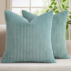 Mecatny Corduroy Decorative Throw Pillow Covers 22x22 Set of 2 Aqua by Mecatny