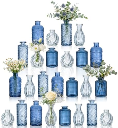 Hewory Small Bud Vases Bulk: 25Pcs Multi Blue Flower Vases for Centerpieces by Hewory