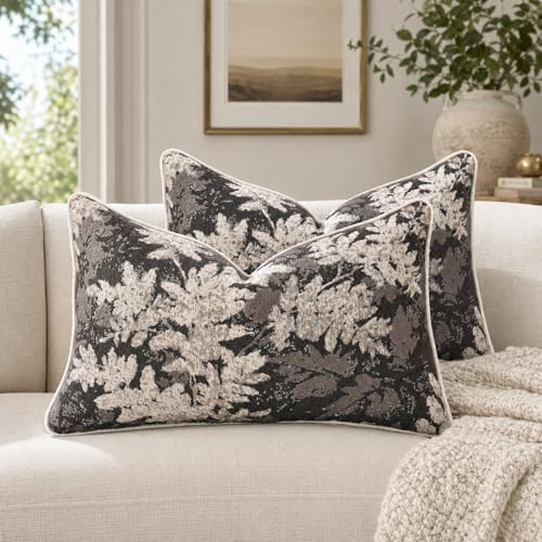 Set of 2 Chenille Throw Pillow Covers 12x20 Inches, Vintage Fall Maple Leaves Farmhouse Decor Cushion Covers Soft Autumn Decor for Sofa Living Room Bedroom Coffee by BOYSUM
