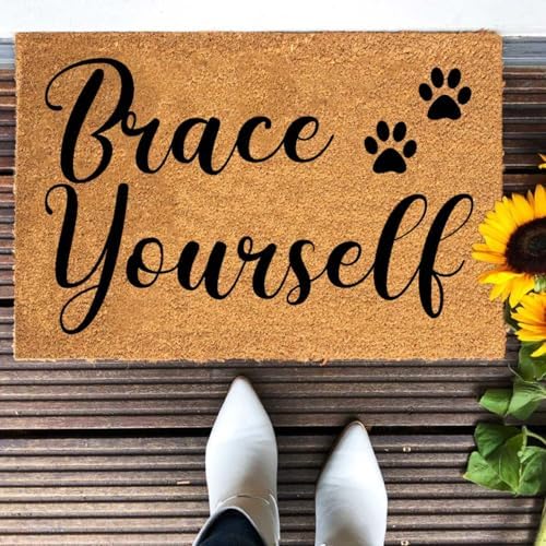 Funny Coir Doormat Brace Yourself Welcome Front Porch Decor Mat for The Entrance Way Outside Personalized Rug with Heavy-Duty Non Slip Outdoor Coconut Doormats Pets Lover Gift 23.6 x 15.7inch - Image 4