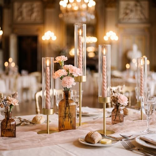 Hurricane Glass Candle Holders Set of 9 Gold Metal Taper Candlesticks - Image 5