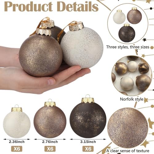 Yunlly 18 Pcs Neutral Christmas Ball Ornaments, Textured Xmas Tree Decor - Image 3