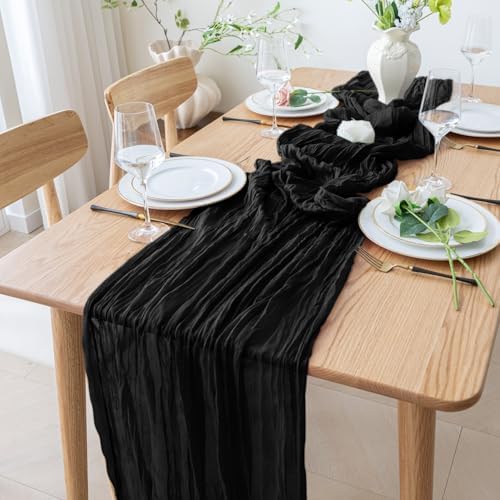 Cheesecloth Table Runner 10FT 12Pcs Black Boho Gauze Sheer Runners - Image 6