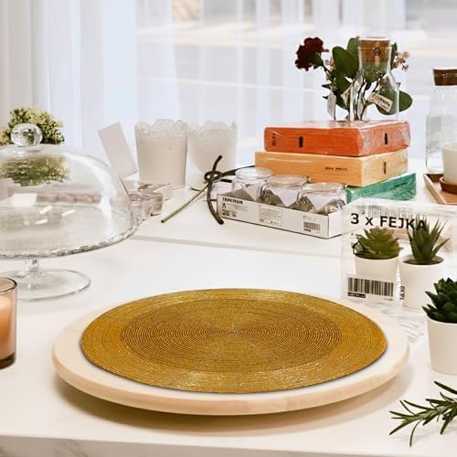 Lightnpro Handmade Beaded Placemats Set of 4 – 13 Inch Round Mustard, Elegant Artisan Table Accessories, Elegant Farmhouse Dining Table Décor for Holiday Gatherings & Special Occasions - Image 3