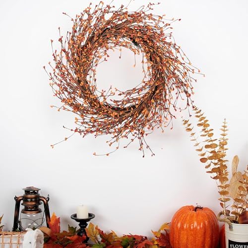 Jobflower 24 inches Orange Berry Fall Wreaths for Front Door - Image 4
