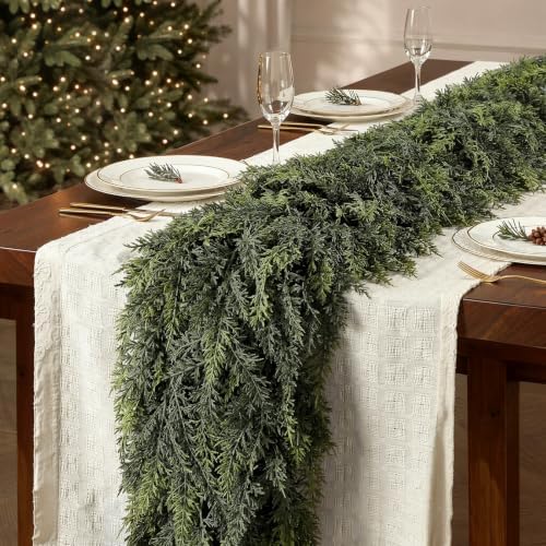 2PCS 6FT Christmas Cedar Garland, Real Touch Soft Greenery Mantel Decor - Image 2