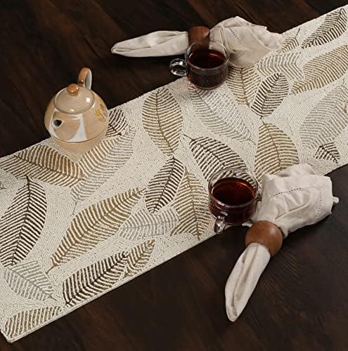 Lightnpro Beaded Table Runner 13x36 Inch - Elegant Glitz Design Handmade Rustic Farmhouse Style - Perfect Table Décor for Bridal Shower, Christmas, Thanksgiving, Wedding & Everyday Use - Silver Ivory - Image 3