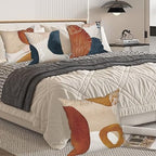 4 Pcs/Set Boho Abstract Pillow Covers Bohemian Orange Navy Blue Golden Line Geometric Modern Home Decor Linen Throw Pillow Covers for Outdoor Couch Sofa Farmhouse Bedroom Decor, 26"x26" - Image 4