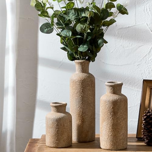 Ceramic Rustic Farmhouse Vase Set of 3,Terracotta Vases for Home Decor - Image 5