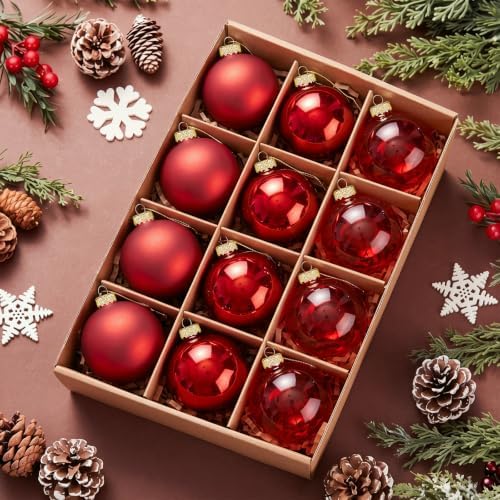Seenelling 12 Pcs Christmas Glass Ball Ornaments 3.15 Inch, Red by QianRuu