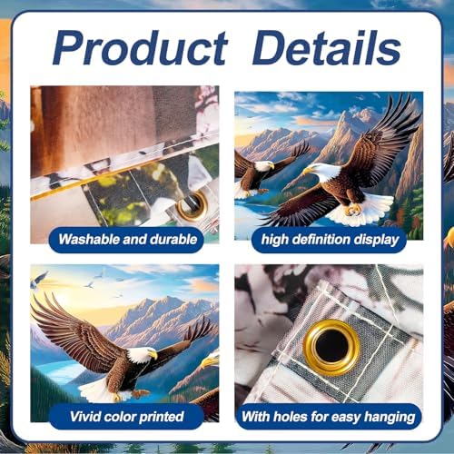 13x6 ft Soaring Eagles Garage Door Banner- Flying Bald Eagles Mountain Landscape Backdrop, Hanging Garage Decorations - for 4th of July Patriotic Holiday Party Background, Outdoor Wall Sign Decor - Image 4