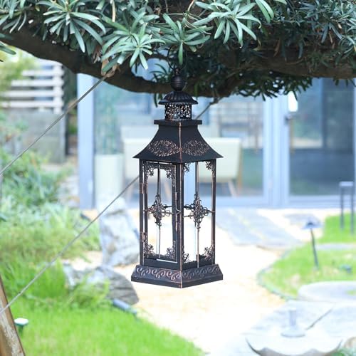 LED Lanterns Decorative Outdoor&Indoor, 23'' 16‘’ Large Black Lanterns with 2 Flameless Candles, Metal Holders for Porch, Patio, Garden, Home, Fireplace, Christmas Decorations Decor-NO Glass - Image 3
