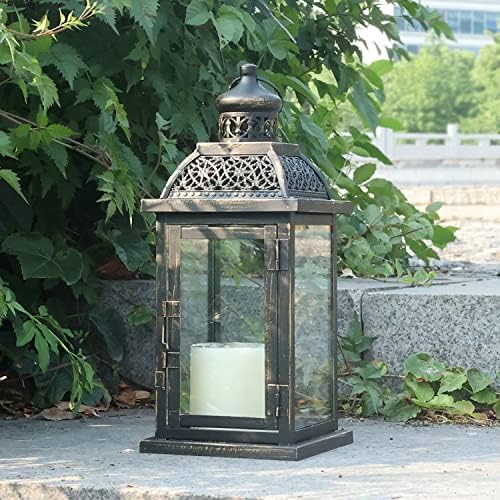 Lanterns Decorative Indoor&Outdoor, 14.4'' Large Black Square Hanging Lanterns, Vintage Metal Candle Holder for Outdoor Patio Front Door Porch Wedding Party Decor - Image 7