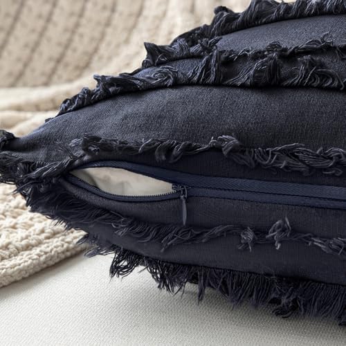 MIULEE Boho Linen Striped Throw Pillow Covers 20x20, Navy Blue - Image 6