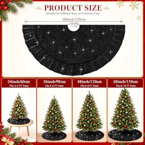 Black Tree Skirt Small Sequin Christmas 60 Inch Velvet Mini for Pencil Glitter Skirts Collar Sparkle Decorations - Image 3