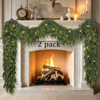 2 Pcs 9Ft Christmas Cedar Garland with Lights Christmas Decorations, Real Touch Soft Lush Green Pine Cedar Garland for Mantel Front Door Porch Fireplace Stairs Table Outdoor Indoor Holiday Home Decor by Unknown
