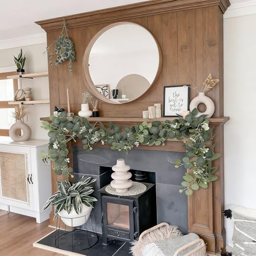 6 Pack Artificial Eucalyptus Garland 6.2 Long Faux Silk Leaf Eucalyptus Leaves Vines Greenery Garland with White Flower All Season for Wedding Arch Indoor Outdoor Wall Decoration - Image 6