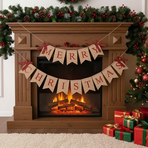 Tatuo Merry Christmas Banner, 9 ft Artificial Garland,Classic,Linen - Image 5