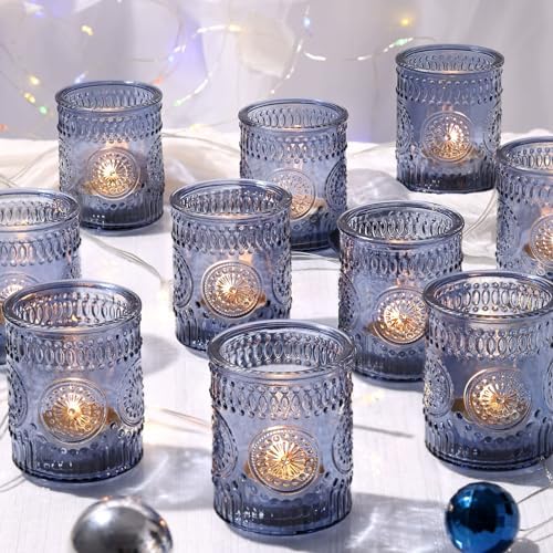 24 Pcs Navy Blue Votive Candle Holders for Christmas Table Centerpieces, by DEVI