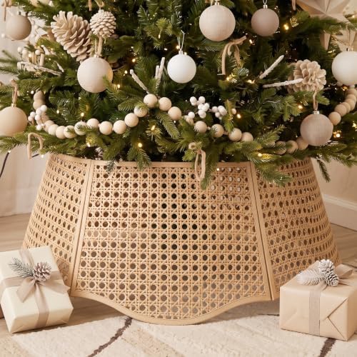 26in Rattan Christmas Tree Collar Woven Tree Skirt Collar Beige by Unknown