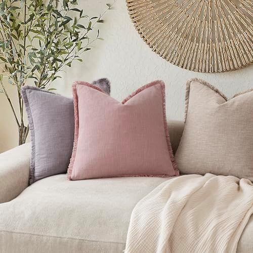 Foindtower Decorative Linen Fringe Throw Pillow Covers 22×22 Inch,Rose Pink - Image 5