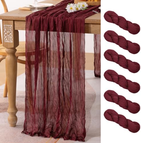 Burgundy Cheesecloth Table Runner Fall Dinning Runner for Christmas, 6 Pack by MLMC